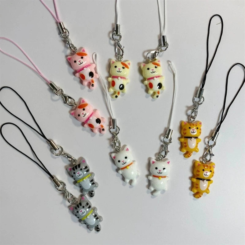 Cute Cat Pendant Keychain Phone Strap Lanyard Strap Backpack Charm Accessories Car Keys Decoration Handmade Jewelry Gift