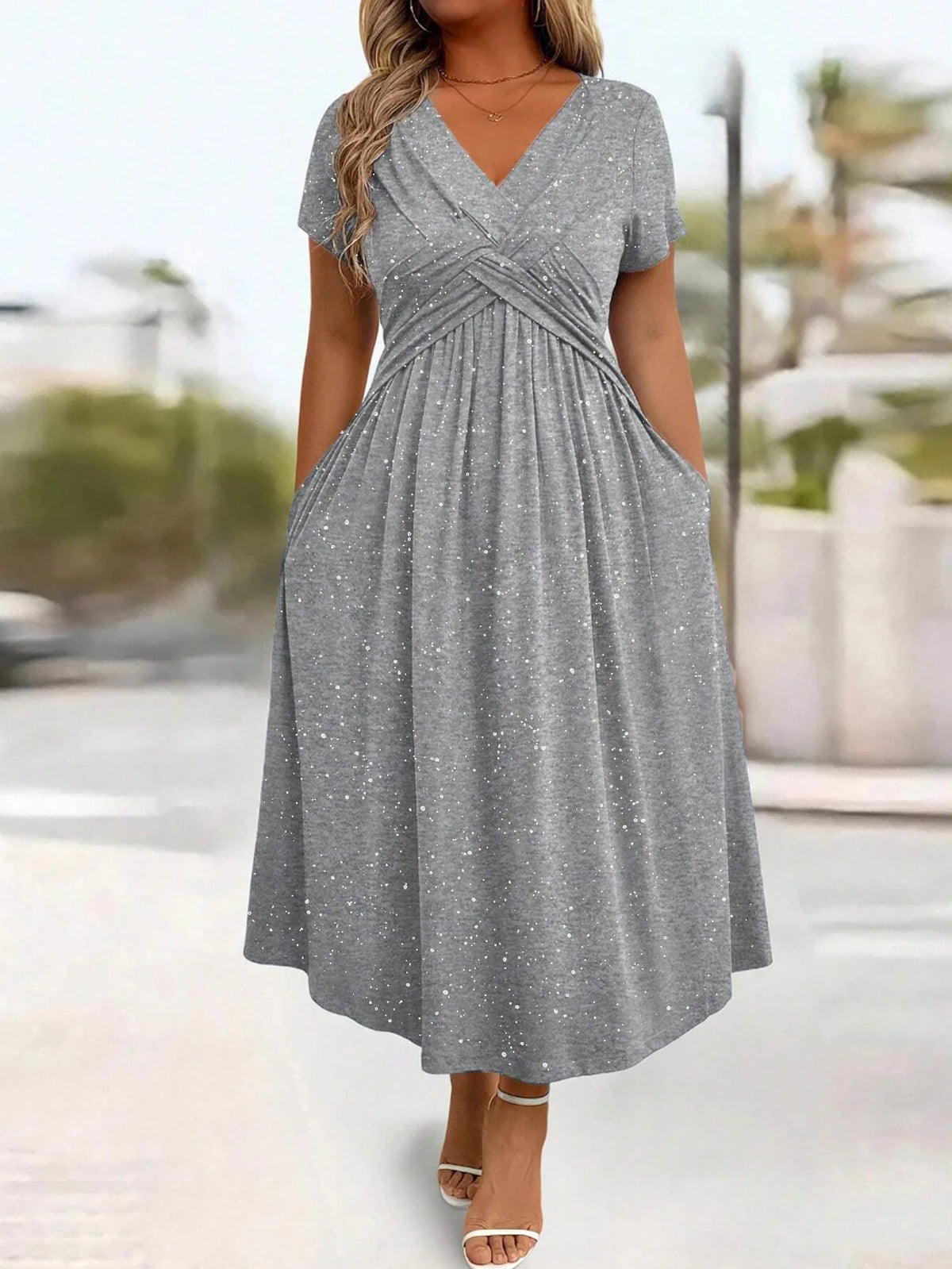 Vestidos De Mujer Casuales V Neck Short Sleeve Pocket Hem Elegant Dress Women's Summer New Formal Evening Fashion Hem Long Dress
