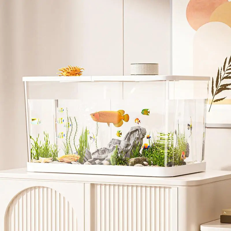 PET New Transparent Mini Fish Tank Aquarium Drop Resistant Hydroponic With Lid Ecological Desktop Home Lazy Tank Turtle Tank