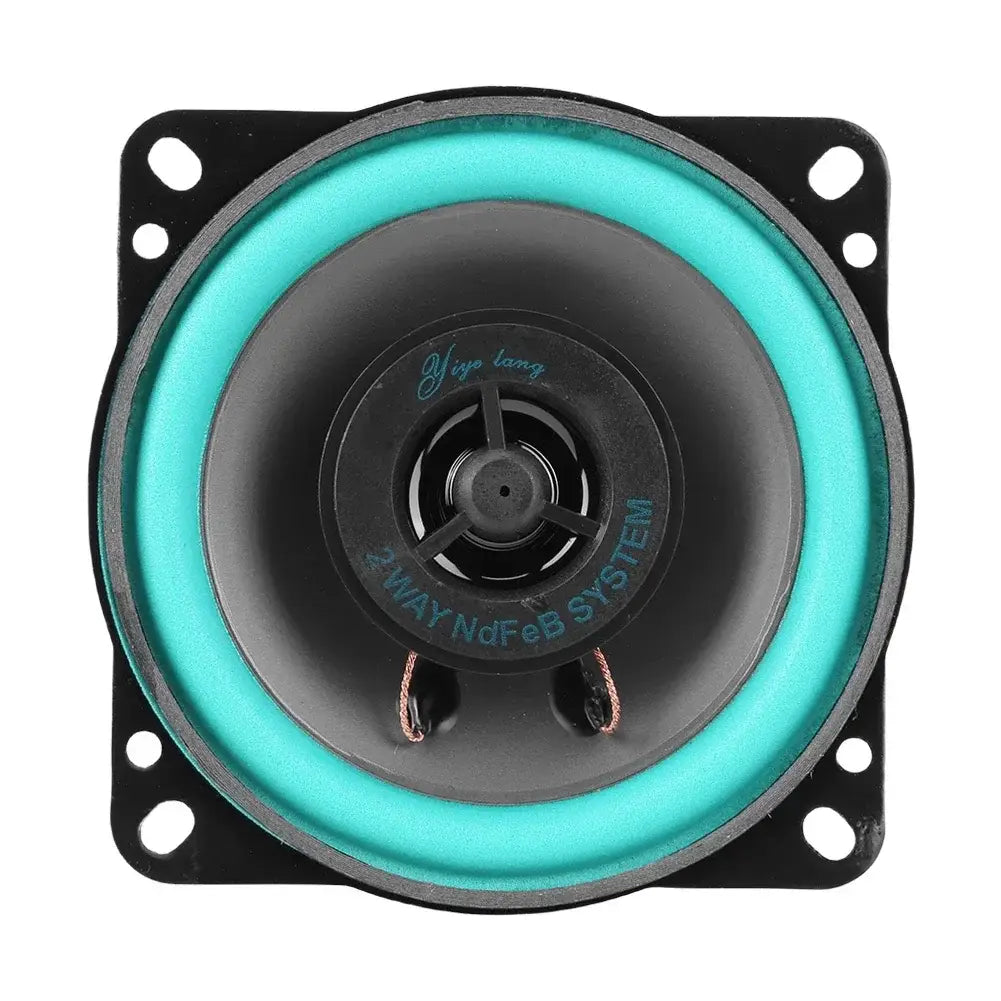teal and black 2-way ndfeb car speaker with square mounting bracket for universal hifi coaxial subwoofer audio stereo system.