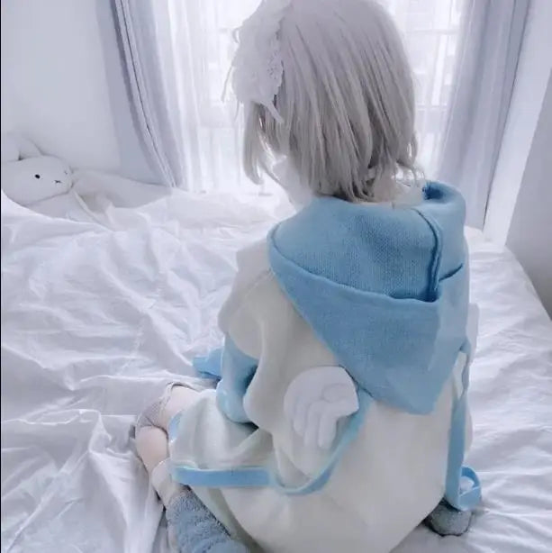 Girls Sweatshirts Subculture Japanese Blue White Autumn Hoodies with Hooded Y2k Winter Women Kawaii Loose Trend Hoodies