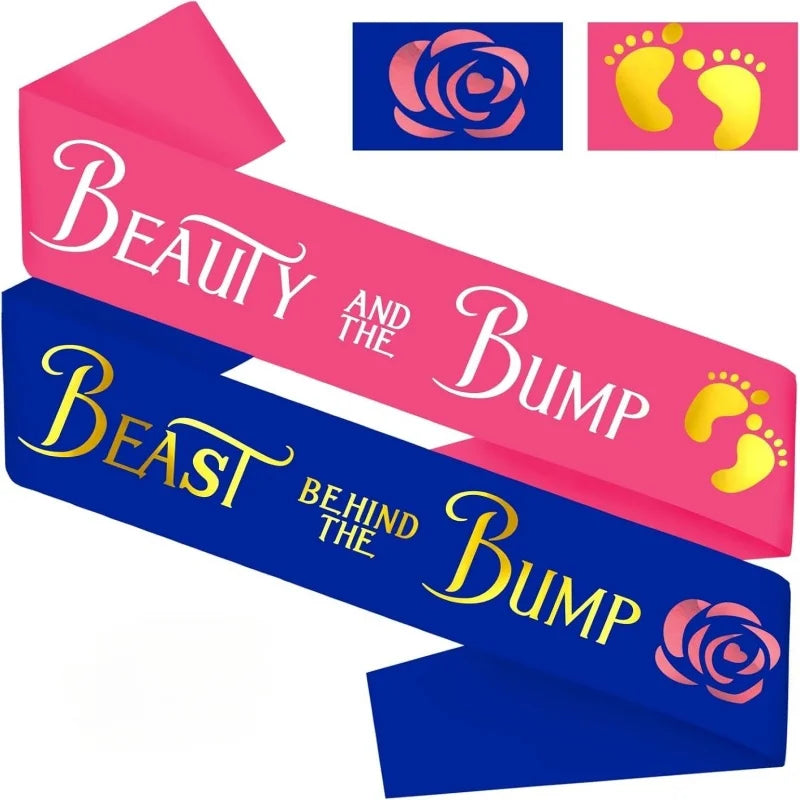 Mom to Be & Dad to Be Baby Shower Sash - Beauty and the Bump Sash | Beast Behind The Bump Sash for Gender Reveal Party Decoratio