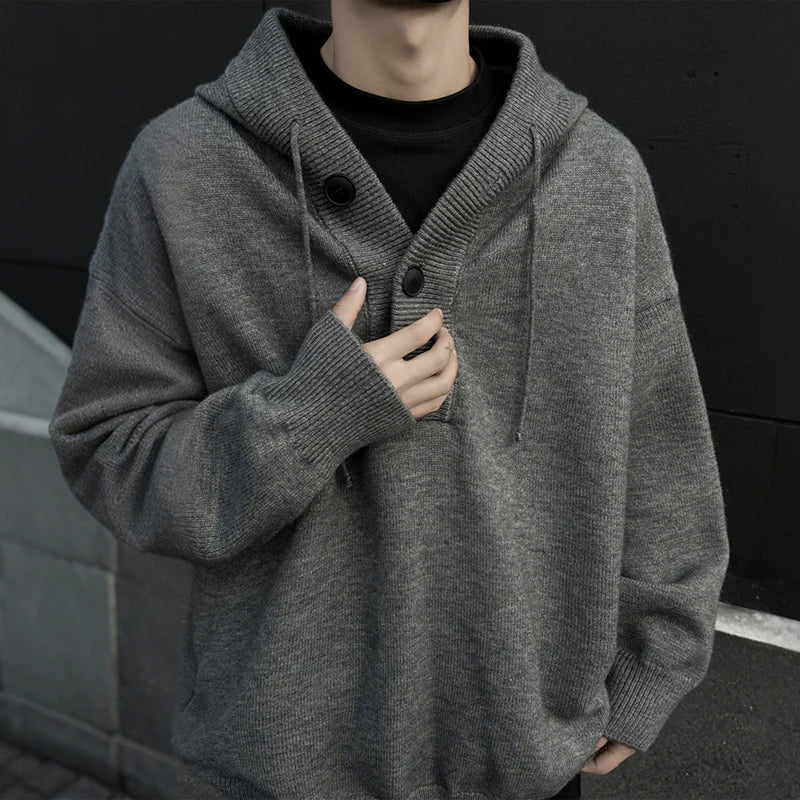 Autumn Men's Hooded Knitwear Sweaters American Retro Fashion Trend Streetwear Casual Loose Pullover Sweater Male Y2K Hooded Knit
