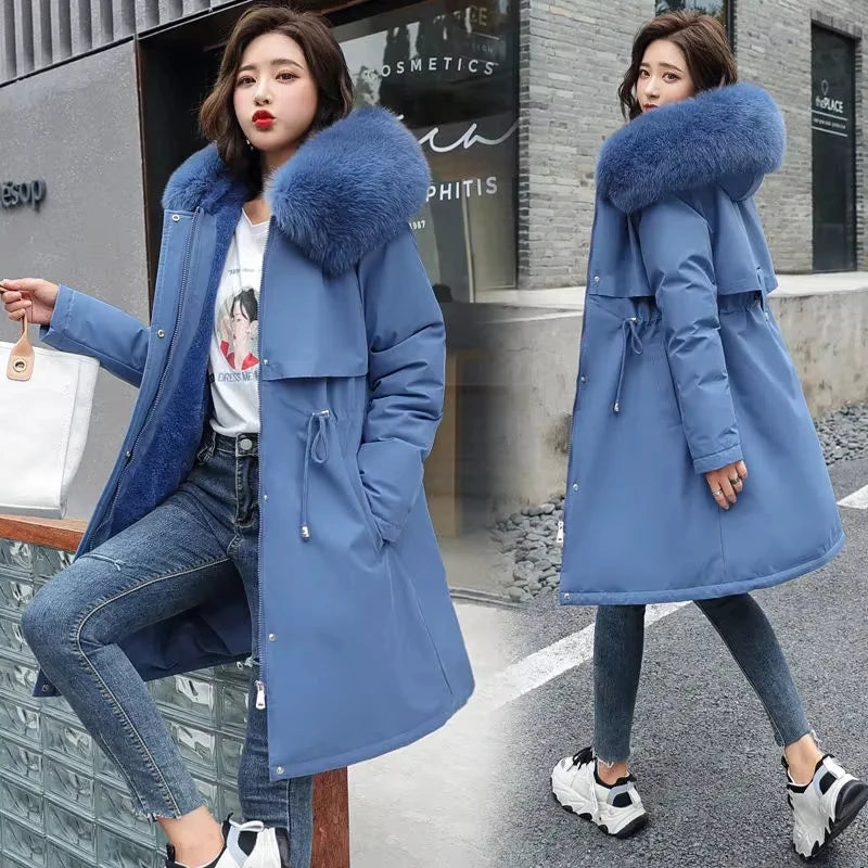 Winter Jacket 2025 New Women Parka Clothes Long Coat Wool Liner Hooded Jacket Fur Collar Thick Warm Snow Wear Padded Parka