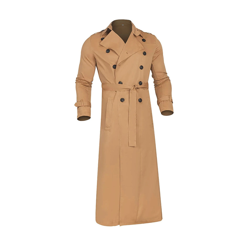 Formal Men'trench Coat Long Jacket Double Breasted Warm Slim Fit with Pockets Windproof Windbreaker for Dating Work Daily Wear