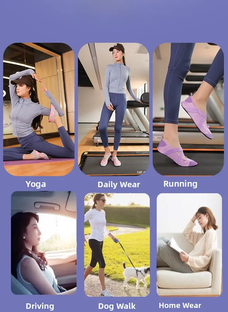 Purple women yoga shoes with a sleek minimalist design and flexible anti-slip sole for fitness flats.