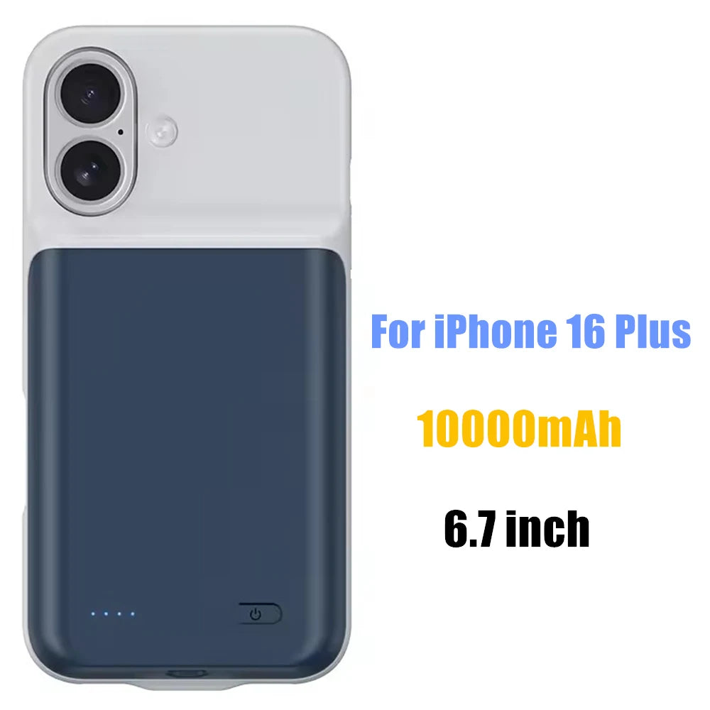 10000mAh Powerbank Cover For iPhone 17 16 Pro Max 17Air 16 Plus 16e External Battery Cases Portable Charger Power Bank Case