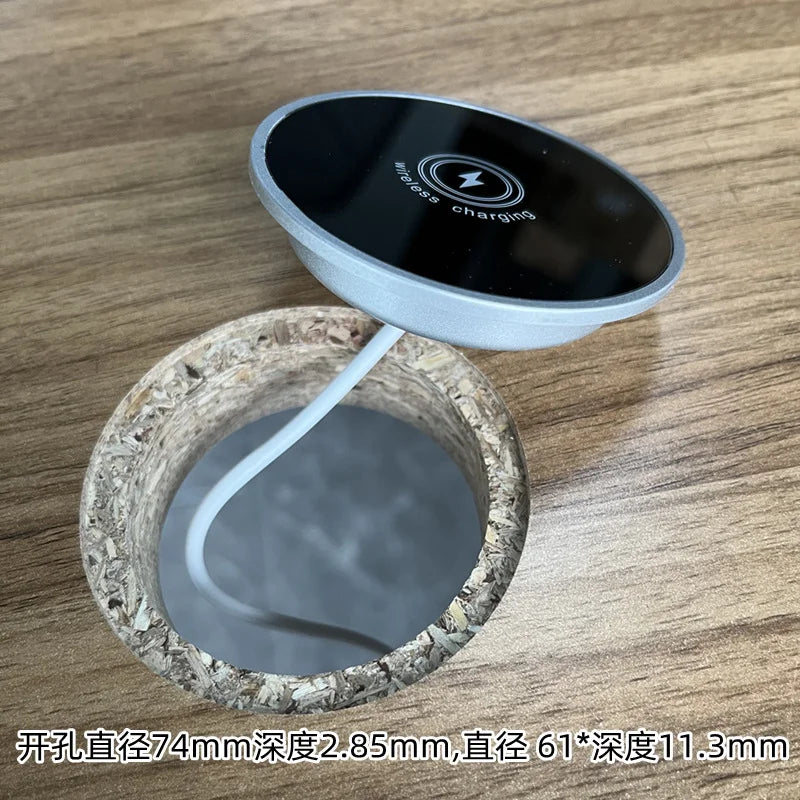 Desktop embedded wireless charger Fast charging 15W quick megnetic wireless chargers Bedside table furniture hotel  restaurant