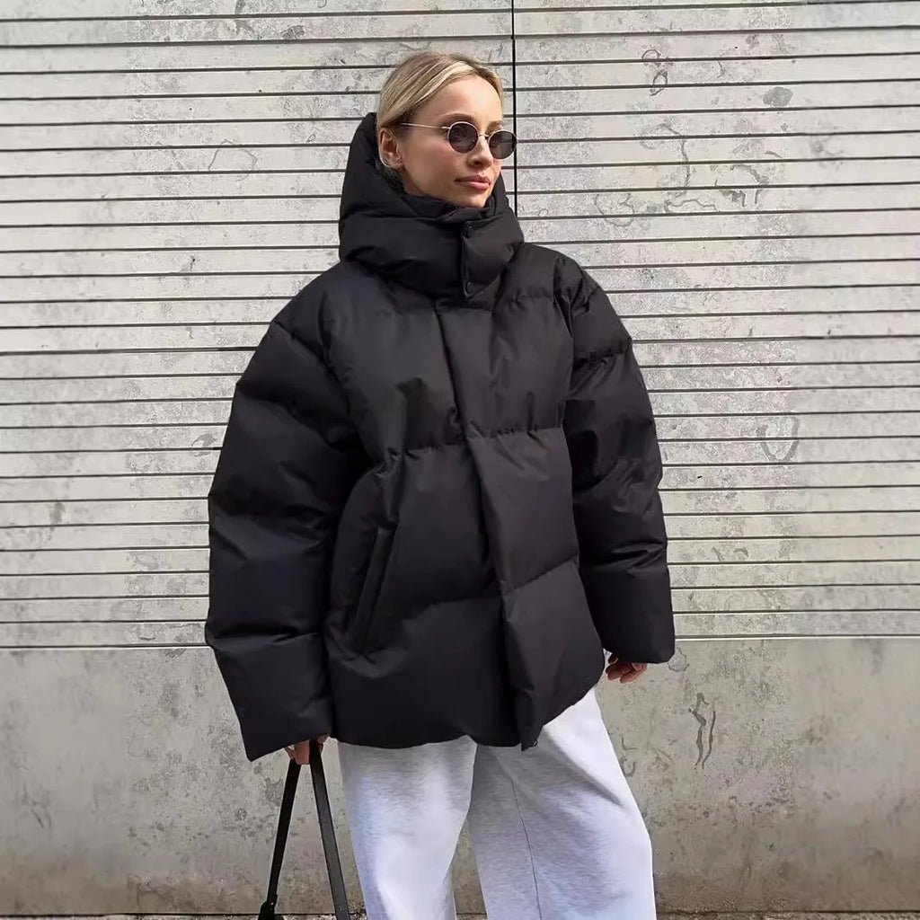 New Women Loose Cotton Padded Jacket Solid Hooded Parkas Coat Female Puffer Coat Winter Outwear