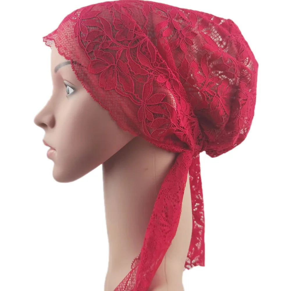 Women Muslim Turban Inner Cap Arab Lace Islamic Headwear Chemo Hat Wraps Cover Beanie Flower Hair Loss Cap Soft Long Tail Bonnet
