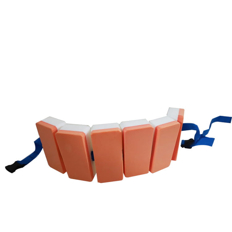 Ceinture de nage flottante pour le dos en mousse EVA, pour enfants, en mousse orange et blanche, avec des sangles bleues réglables pour un maintien sûr.