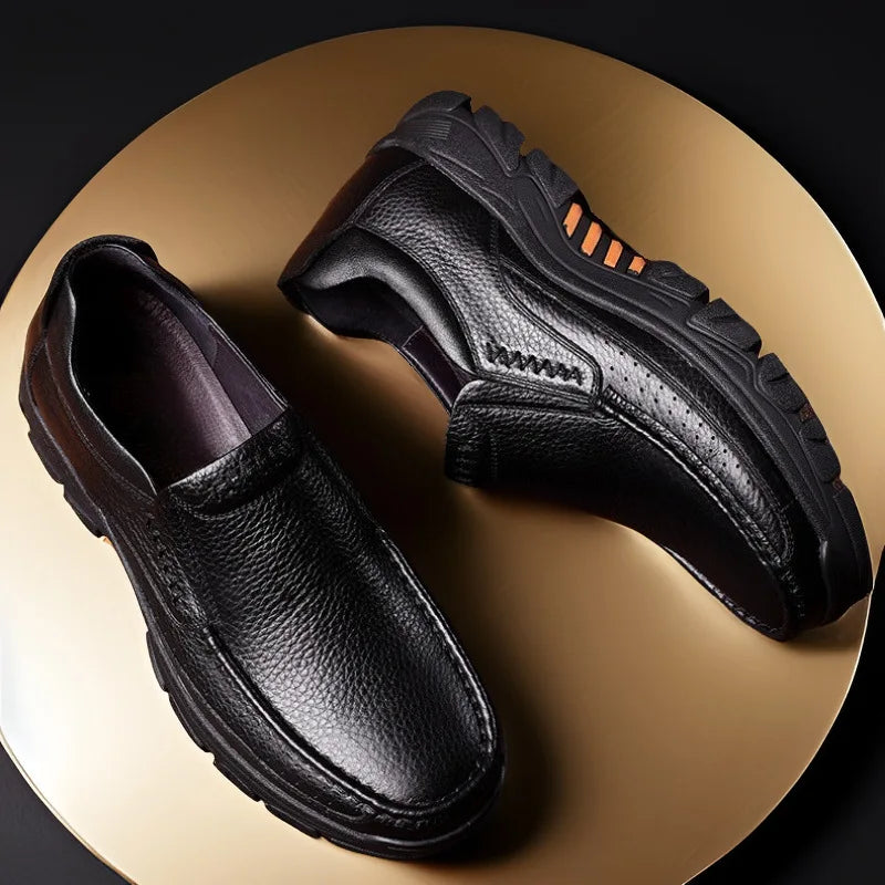 Men New Handmade Leather Shoes Thick Sole Casual Slip-on Loafers Fashion Retro Comfortable Round Head Non-slip Footwear