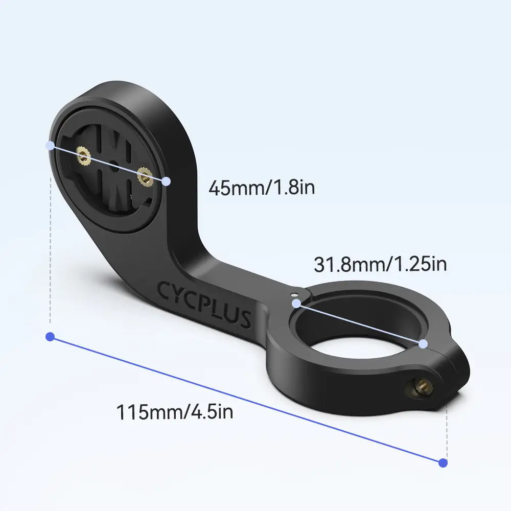 Black cycplus Z1 outfront GPS bike computer mount with curved arm and circular clamp for secure handlebar attachment.