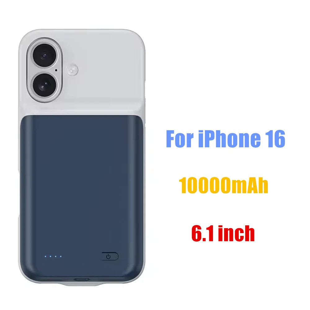 10000mAh Powerbank Cover For iPhone 17 16 Pro Max 17Air 16 Plus 16e External Battery Cases Portable Charger Power Bank Case