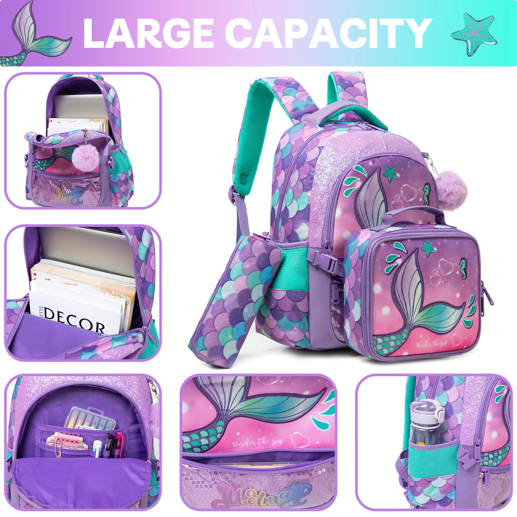 Kids Backpacks for Girls School Bag with Lunch Box School Backpack for Girls Set Cute Bookbag for Kindergarten