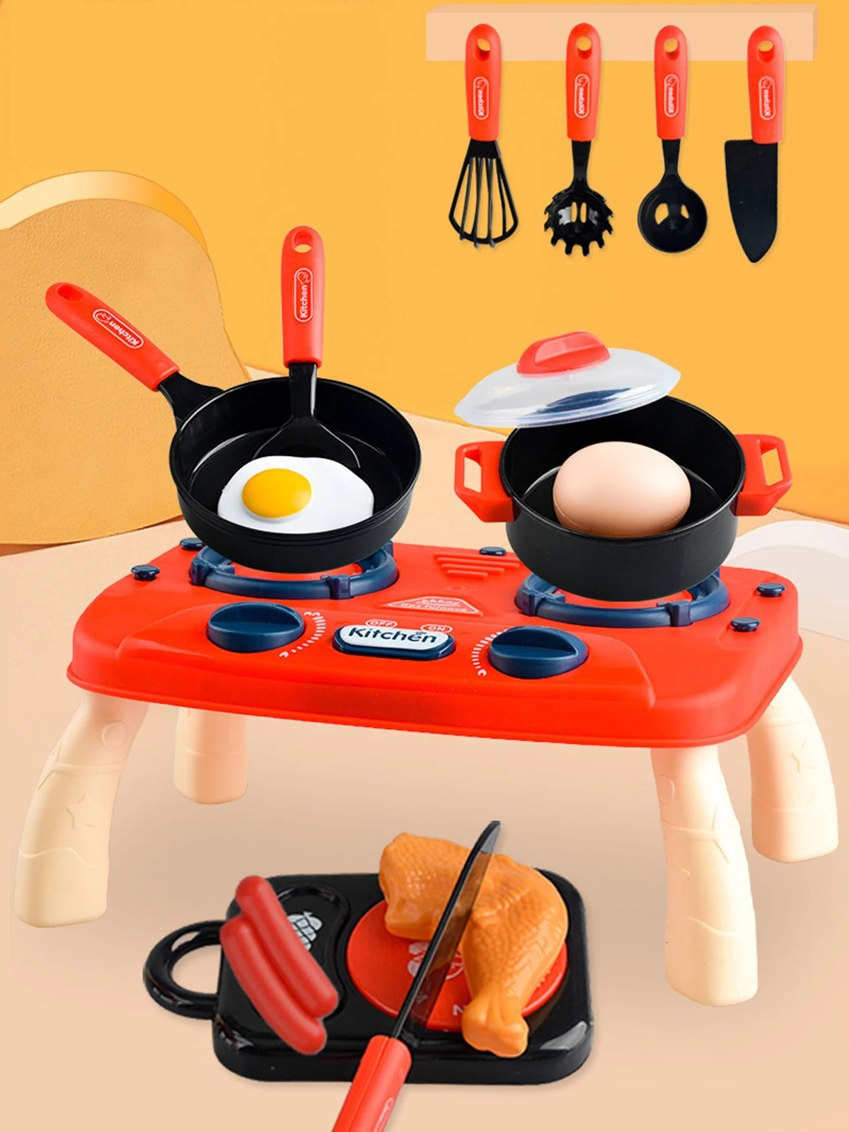 Children's Kitchen Cooking Role-Play Toy Set with Simulated Stove, Lights and Sound Effects, Girls' Role-Play Cooking Set, Parent-Child Interactive Holiday Toy