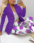2026 Women Formal Jacket & Trousers Office Lady Outfits Autumn Women Two Pieces Set Print Blazer Coat & Pants Suit Sets Female
