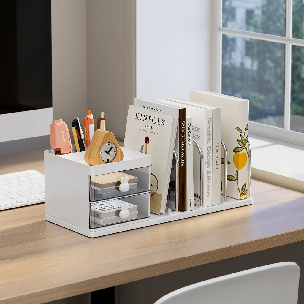 Desktop Book Organizer File Holder Bookend StorageBox Office Student Stationery Books Documents Sorting Rack Home Study Supplies