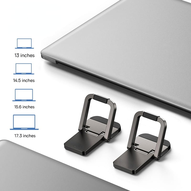 schwarzer magnetischer Mini-Aluminium-Laptopständer mit eleganter, minimalistischem Design zur tragbaren Notebook-Unterstützung