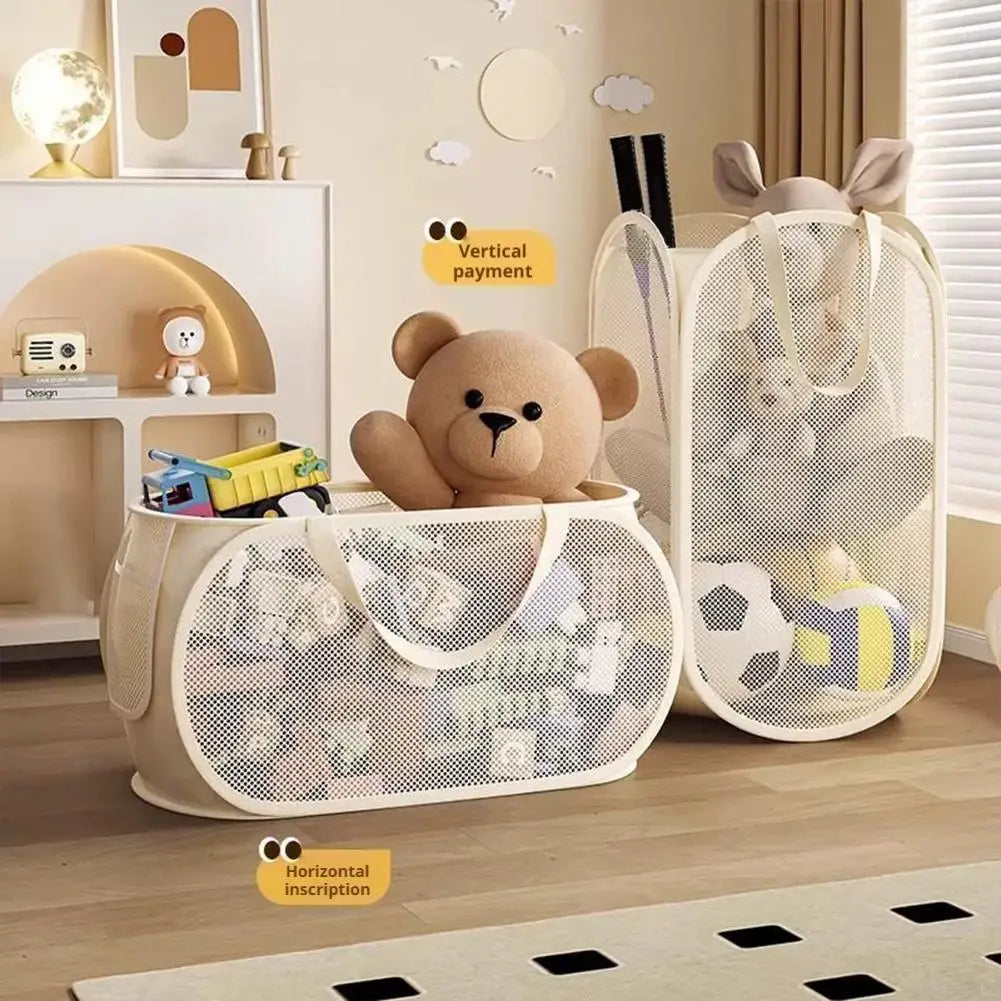 Large Capacity Toy Storage Basket Transparent Fabric Organizer with Divided Compartments Ideal for Living Bedroom Organization