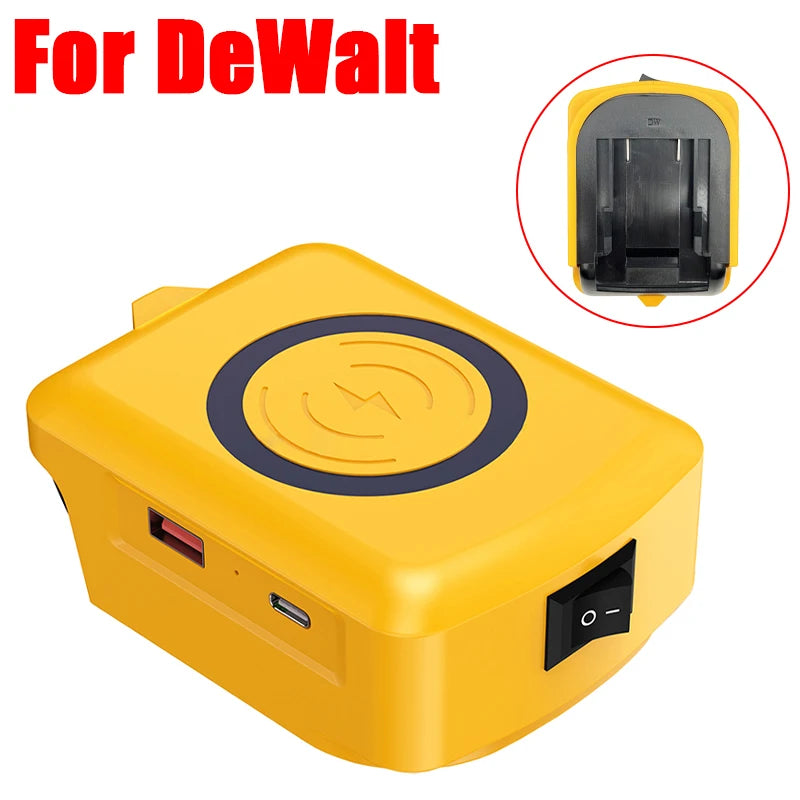Wireless Charger Adapter 18V Lithium Battery Charging Station with Type-C&USB Port for Makita for Dewalt for Milwaukee for Bosch