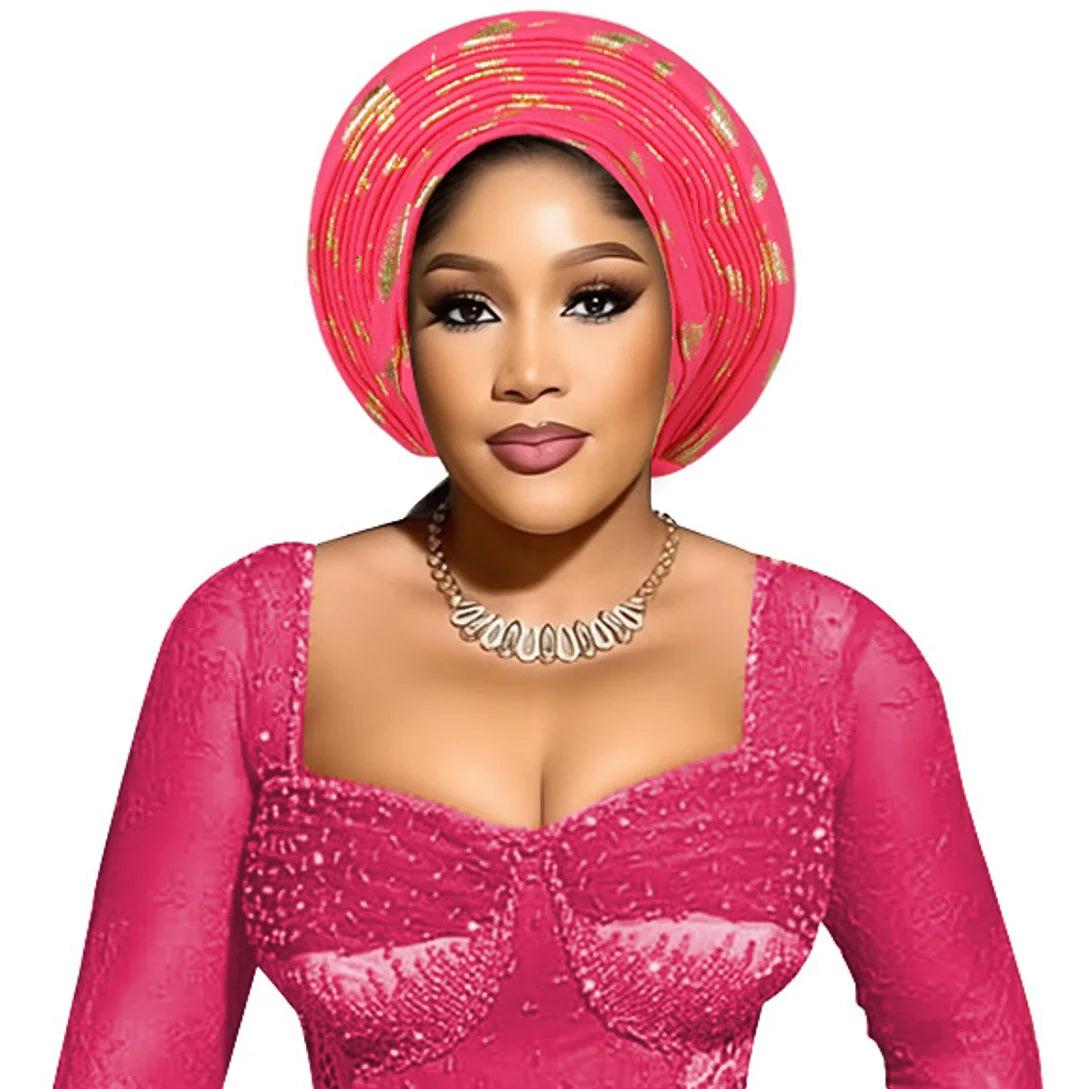 Nigerian Wedding Geles African Headtie Auto Gele Turbans For Women Aso Oke Fabric Muslim Headwear Headpiece Female Head Wraps