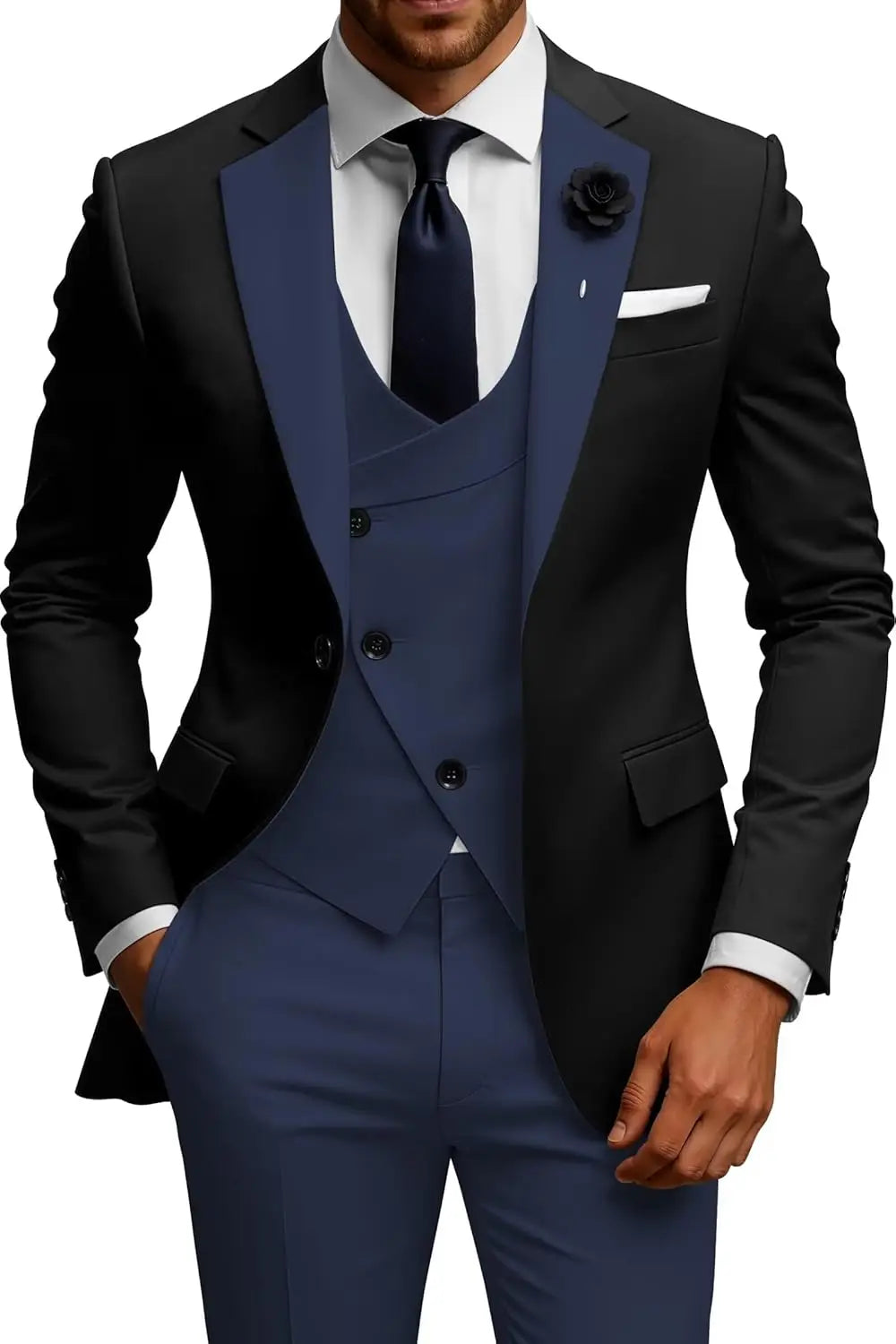 Mens Suits 3 Piece Slim Fit Double Breasted Suit Wedding Prom Tuxedo Suit Set