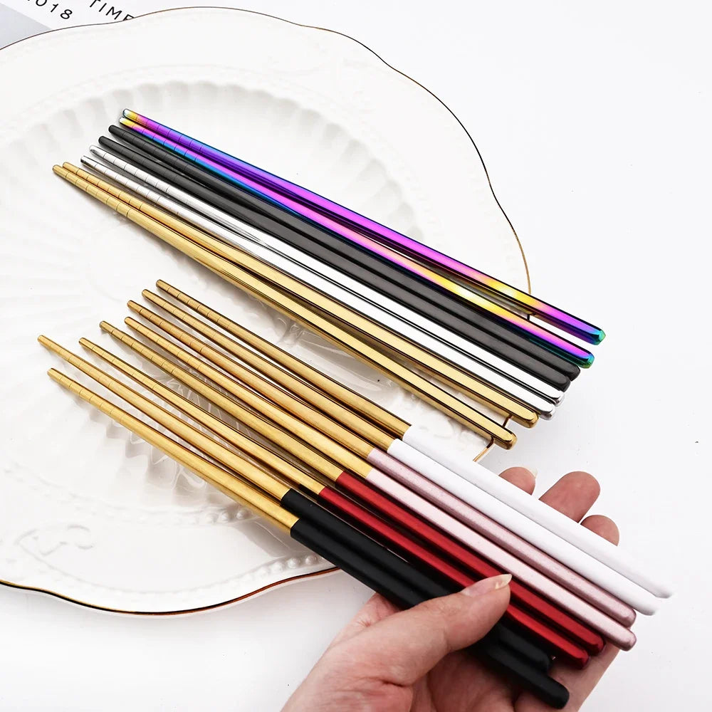 18Pcs Black Gold Dinnerware Dinner Spoons Chopsticks Cutlery Set Stainless Steel Tableware Sets Kitchen Home Silverware Set