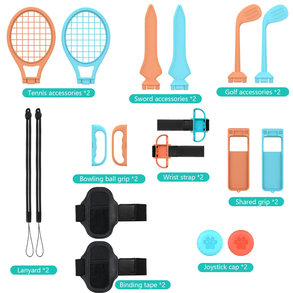 18 in 1 Sports Game Accessories Kit for NS Switch 2 Joy-Con , Golf Clubs Tennis Rackets Swords Wrist Strap Joy-Con Accessories