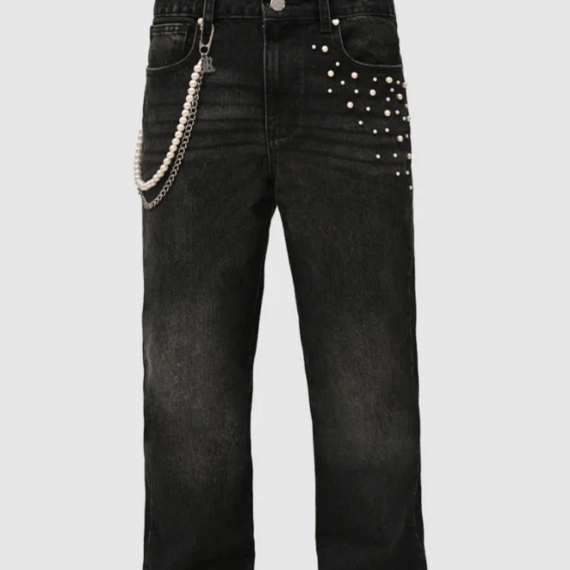 2025 New men's denim European and American street fashion Instagram hot item elastic stacked denim straight leg pants