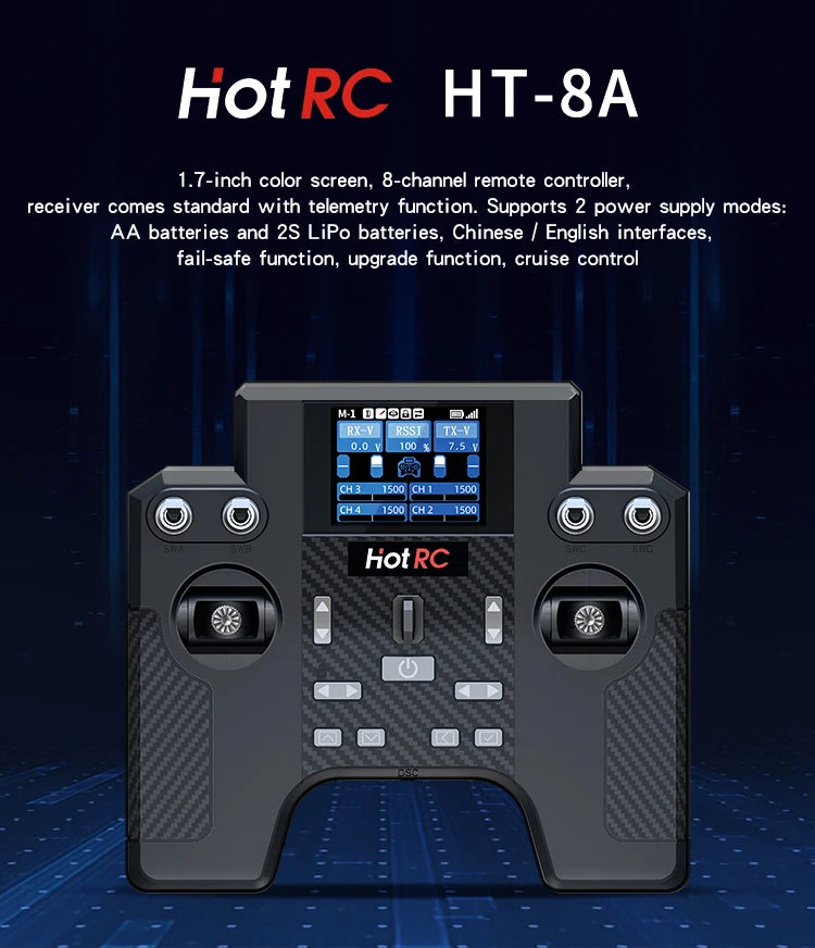 HOTRC HT-8A 2.4G 8CH Transmitter&Receiver HT8A Remote Control with F-08A Receiver for RC Helicopter Aircraft Car Ship Tank Robot