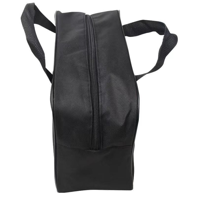 Sac de chaussures en tissu maillé noir avec fermeture à glissière et poignées robustes, conçu pour le rangement de la pompe à air de voiture, en organisateur en tissu Oxford durable.