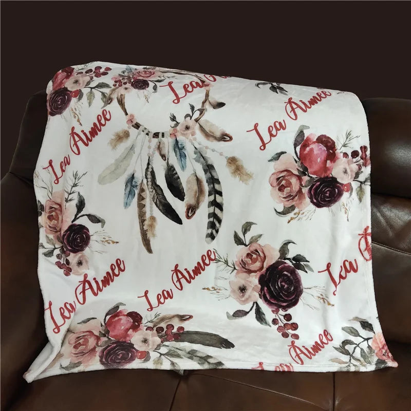 Baby Blanket Swaddling For Newborn Name Personalized Infant Crib Flannel Fleece Blanket Swaddle Baby Bedding Birthday Gift
