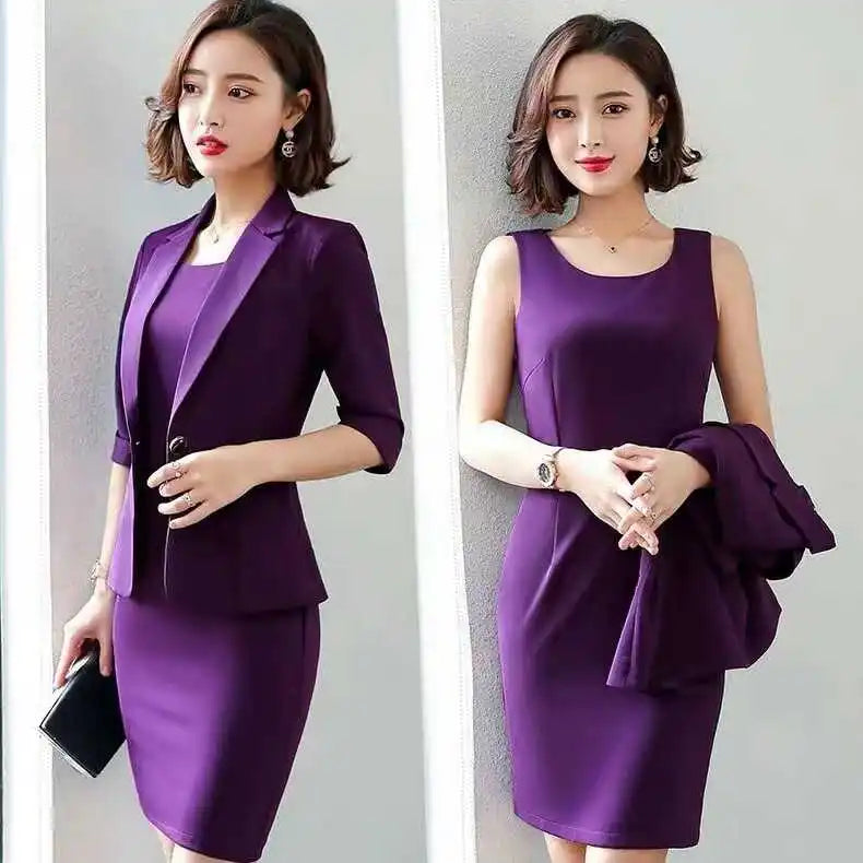 plus Size Professional Suit Dress Korean Style High Waist Slim Fit Workwear Two Piece Set Spring Autumn Seasonal Fashion