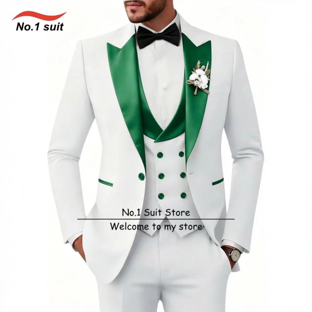 Wedding Tuxedo for Mens 3 Piece Suits Slim Fit Men Tuxedos Double-Breasted Prom Peaked Lapel Men Suits