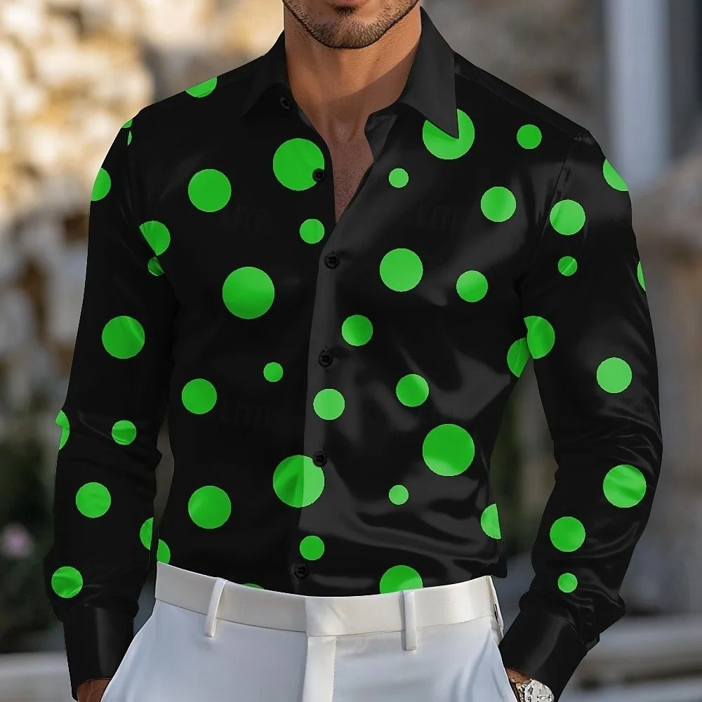 Men's Long Sleeve Shirts Geometric Polka Dot Shirt Lapel Button Casual Outdoor Fashion Casual Holiday Versatile Spring Clothing