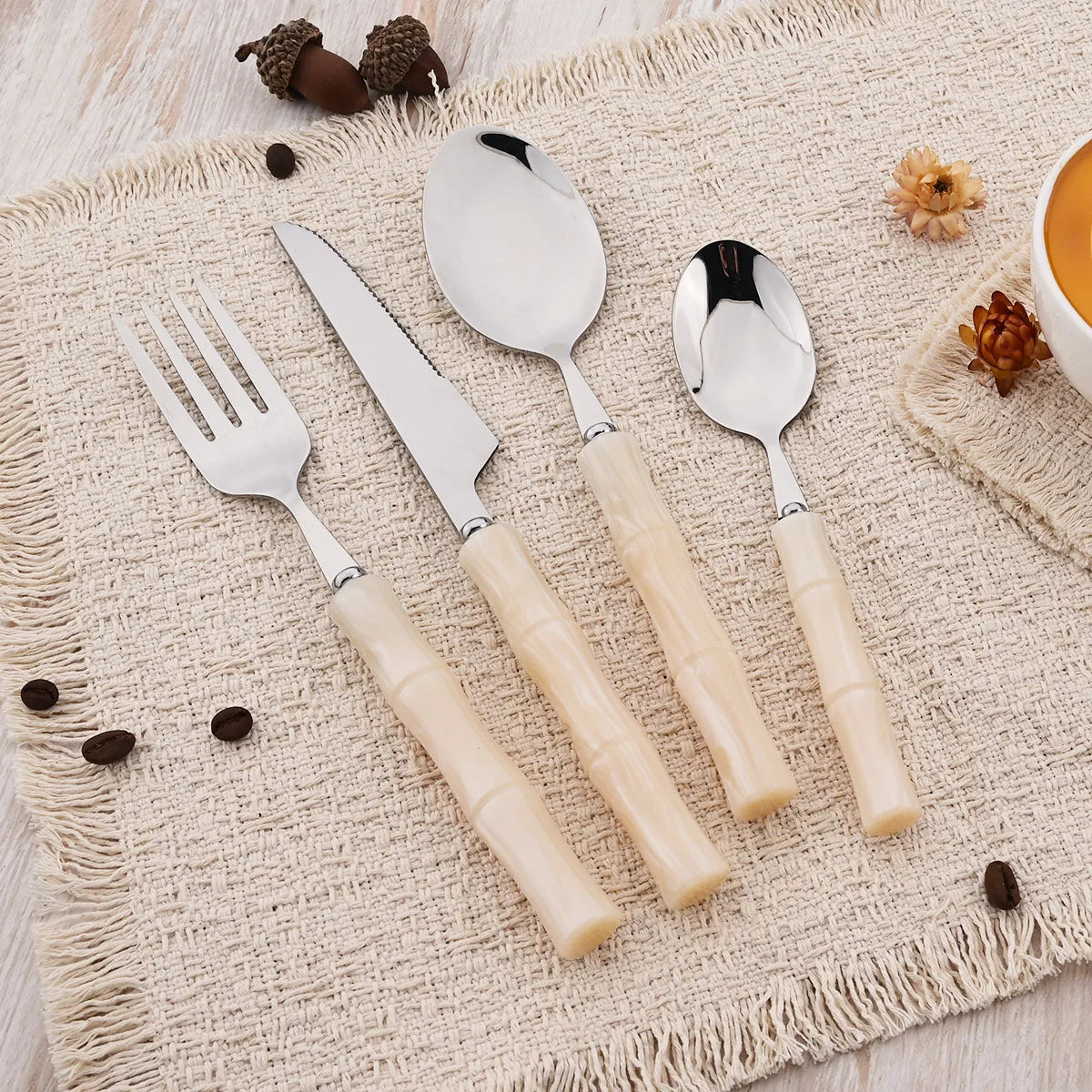 8Pcs Cutlery Sets Stainless Steel Dinnerware Sets Silver Acrylic Handle Tableware Western Food Knife Fork Teaspoon Cutleries