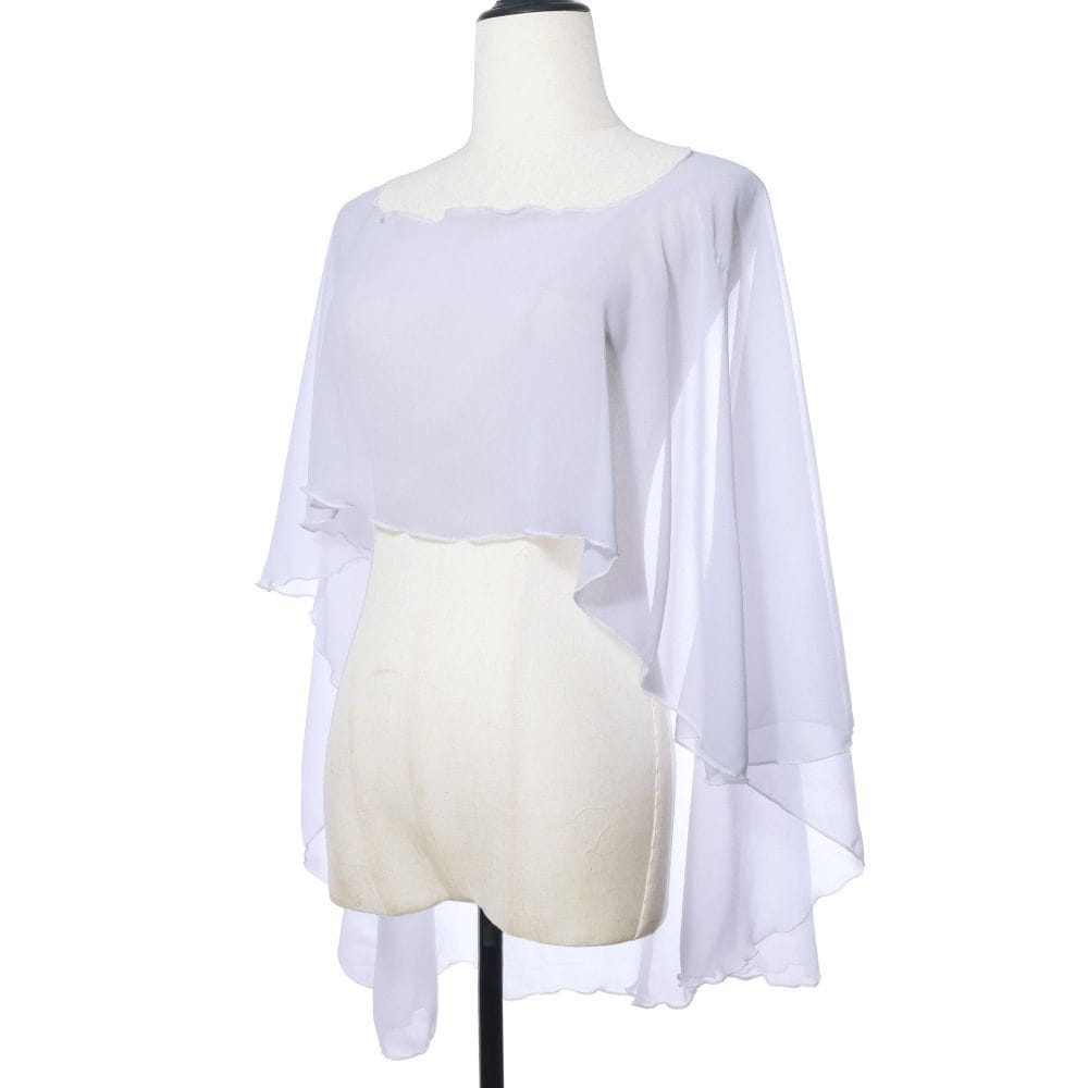 Durchsichtige helllila Chiffon-Hochzeitscape-Sonnenschutz-Wickelshawl mit gesäumtem Saum und asymmetrischen Ärmeln.