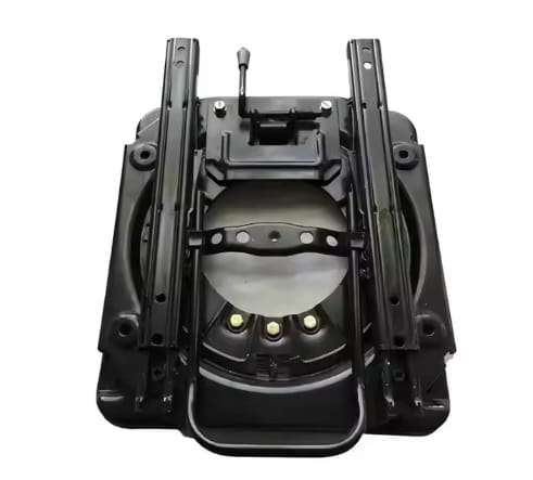 black metal aircraft seat base with integrated track system and central support structure for universal rv swivel seat base and slide rail