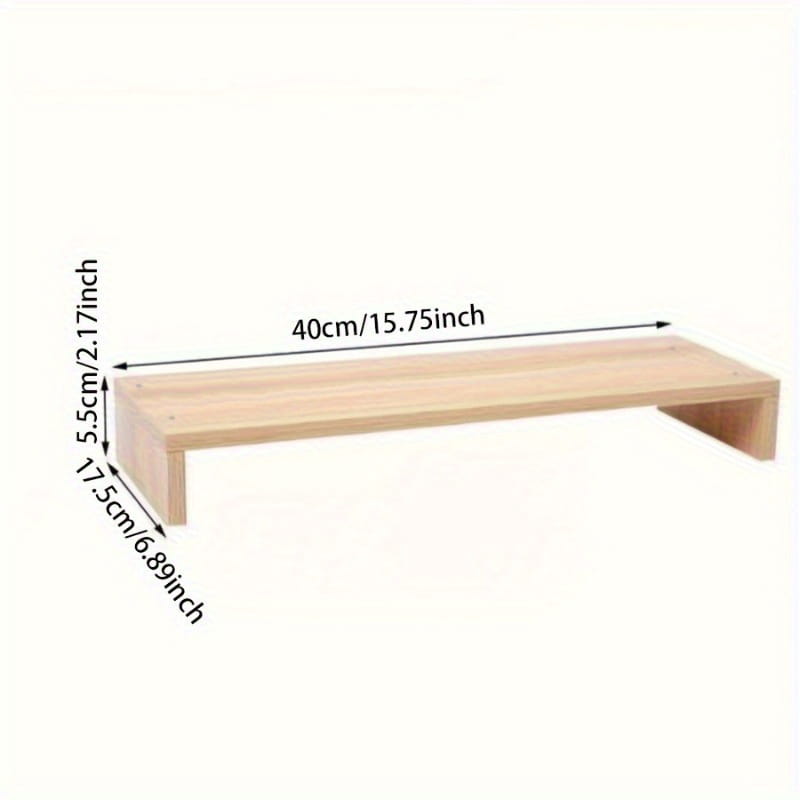 Weißer Monitorständer mit Tastaturablage aus hellfarbenem Holz mit minimalistischem Design und präzisen Abmessungen