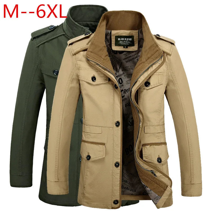 Spring and Autumn New Men's Casual Cotton Trench Coat Mid-Length Jacket Fashion Middle-Aged Business Coat