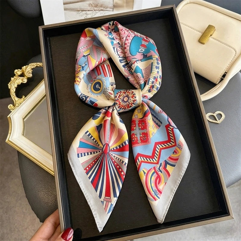 Female Scarf Head Wrap Hijab Print Turban Luxury Fashion Square Headscarf Bandana Neckerchief Handkerchief Shawl Windproof Wraps