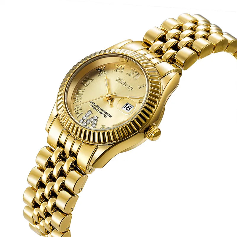 Ladies Big Brand Golden Watches Women Girls Casual Alloy Band Simple Dourado Date Quartz Watch Green Relogios Feminino Fashions