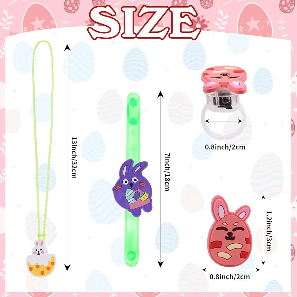 Easter LED Light Up Ring Necklaces Bracelets Easter Party favors of  Basket Stuffers Egg Fillers Glow In The Dark Party Supplies