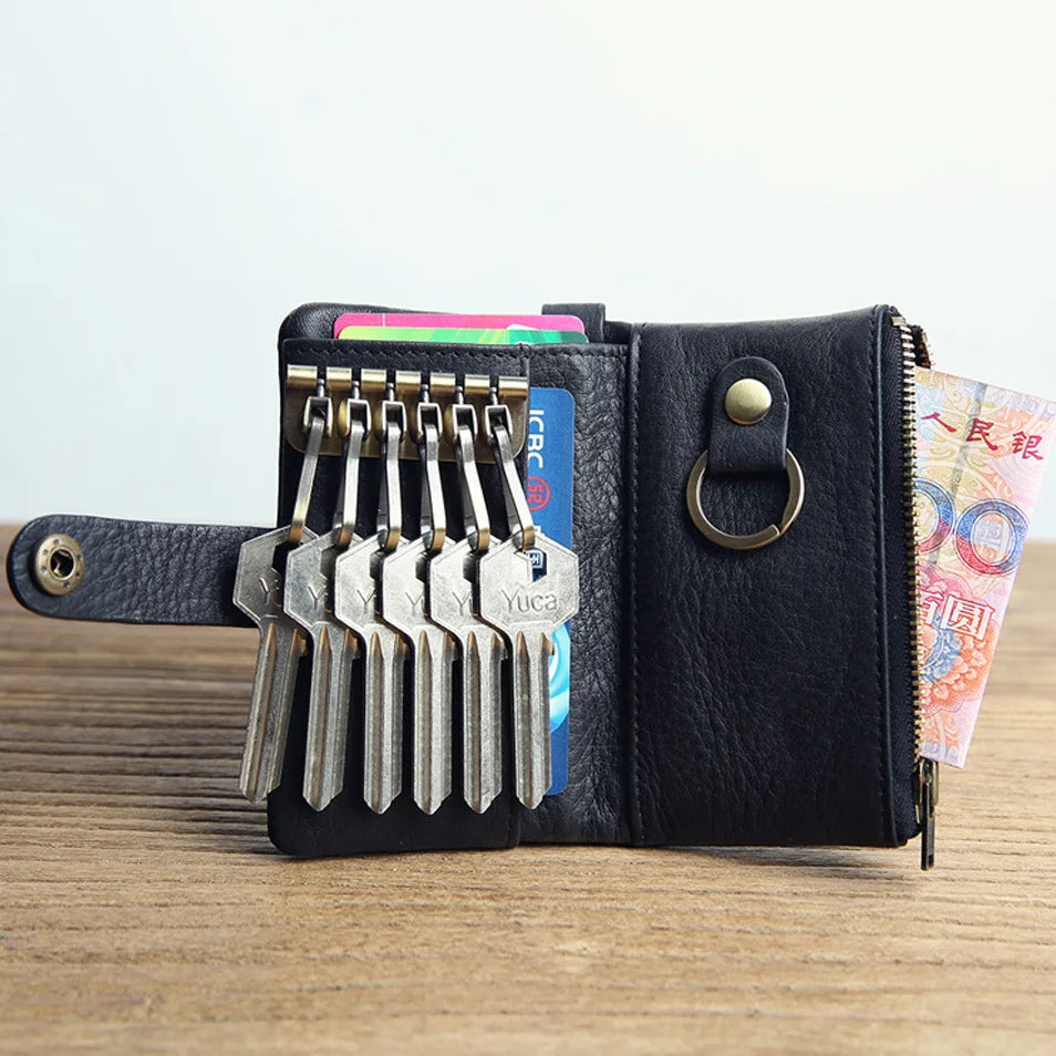 Genuine Leather Key Chain Wallet with Key Ring Cow Leather Wallet with  Key Holder Men Wallet Key Chain