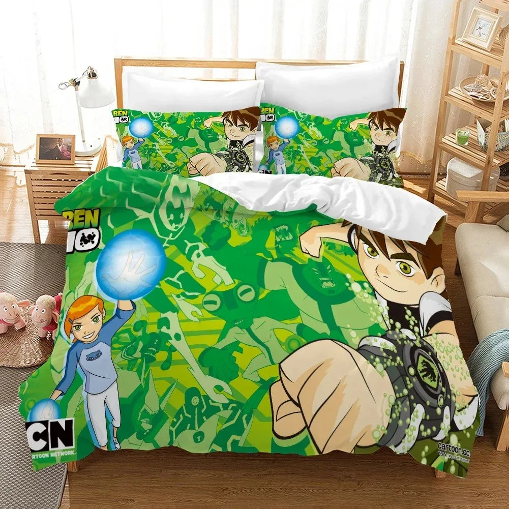 Cartoon Ben 10 Duvet Cover Pillowcase Bedding Set Adult Boy Girl Bedroom Decoration Children Single Double Large Size