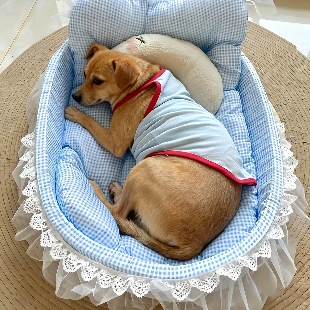 Pet Sofa Bed All Season Comfortable Nest Ruffled Princess Design Hair Resistant Soft Cats Small Dogs Available Various Colors