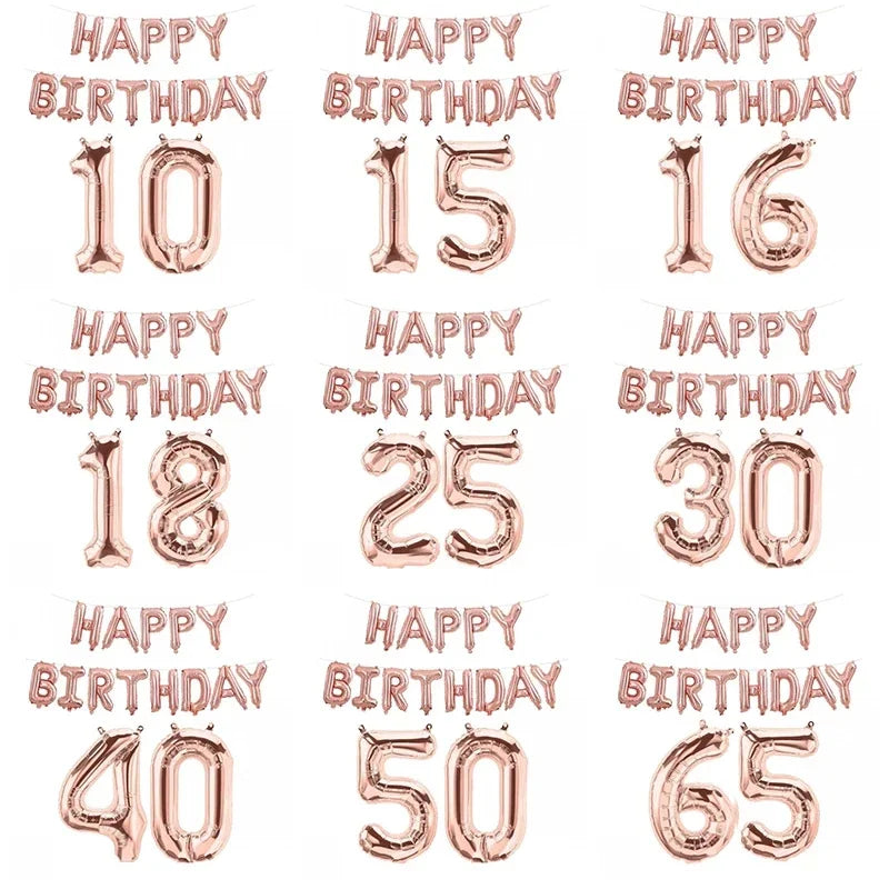 1Set Rose Gold Happy Birthday 30Inch Number Foil Balloon Kids Adult Party Simple Decoration Boy Girl 10 18 25 30 40 50  Year Old
