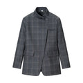 HH Women Casual Asymmetrical Dark Grey Blazer One Button Long Sleeve Jacket Coats 2026 Trend Vintage Solid Office Blazers