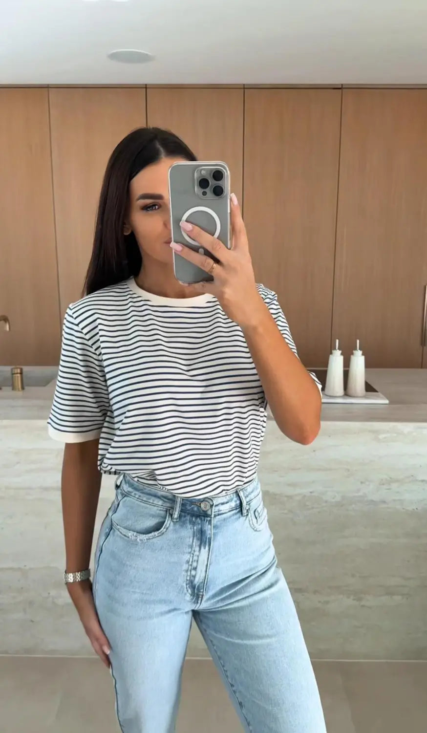 Women Striped Short Sleeve T Shirt Casual Loose Fit Summer Top for Everyday Wear